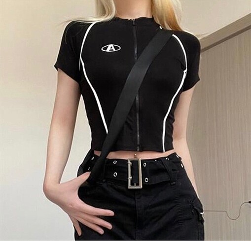 Y2k Zip Fermuarlı Crop