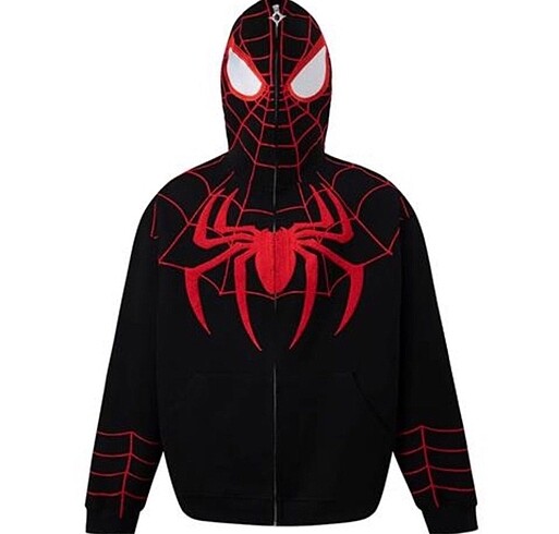 Y2K Streetwear Spider Web Kapşonlu Unisex Hırka