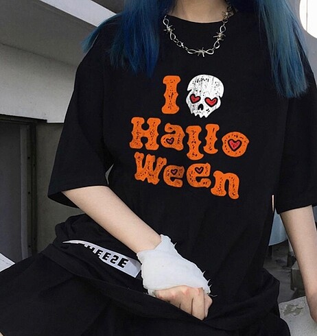 I Love Halloween Basklı Unisex Fake Sleeves siyah Tshirt