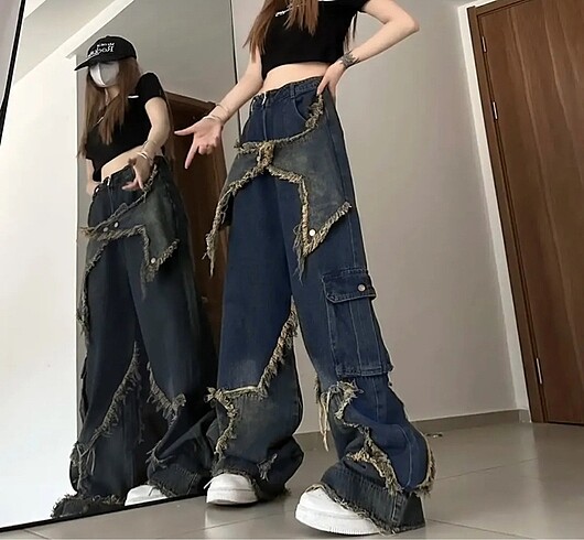 Tous Y2k stars partch Yıkamalı pantolon