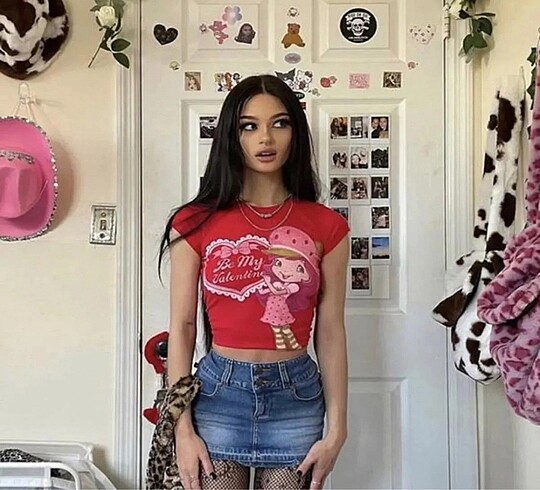 Tous Y2K Be My Valentine Girl Baskılı Crop