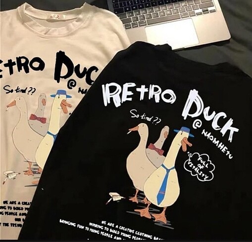 Tous Retro Duck Baskılı Unisex Tshirt