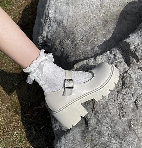38 Beden Krem Harajuku Tarz Lolita Ayakkabı
