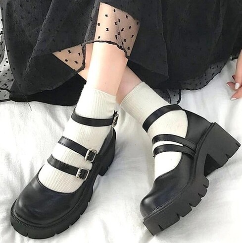 Tous Siyah Bilek Tokalı Harjuku Oxfodt Lolita Ayakkabı