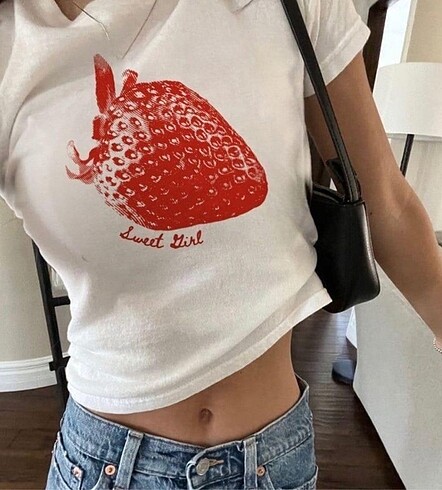 Kemer Boy Çilek Baskılı Crop