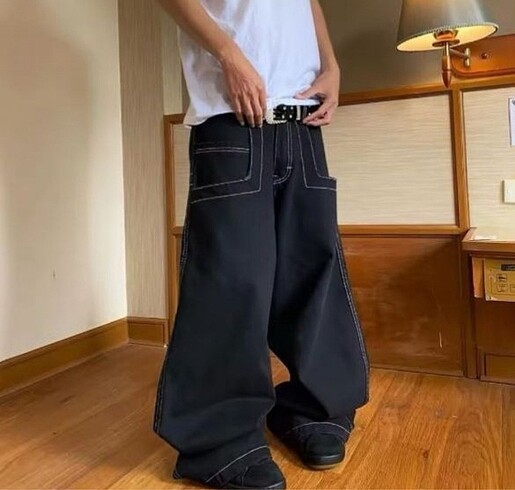 29 Beden siyah Renk Y2K Graffiti Retro Baggy Jean Pantolon