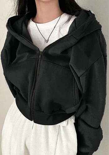 Streetwear Fermuarlı Crop Hırka