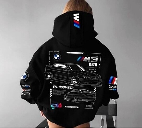BMW M3 Baskılı Kapşonlu Sweatshirt