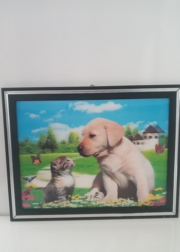 Renkli Kedi ve Köpek Temalı Dekoratif Tablo üç boyutlu - Görsel 3