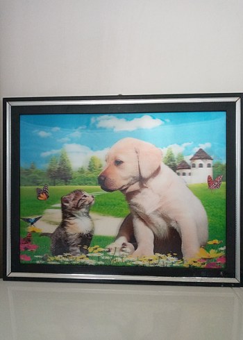 Renkli Kedi ve Köpek Temalı Dekoratif Tablo üç boyutlu - Görsel 8