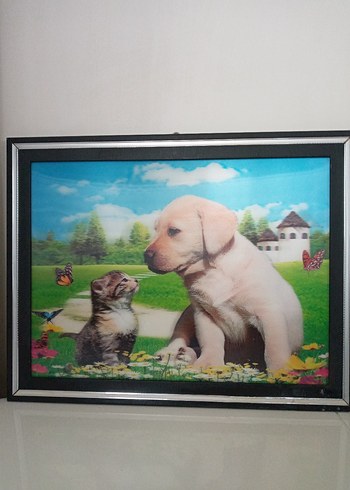 Renkli Kedi ve Köpek Temalı Dekoratif Tablo üç boyutlu - Görsel 7