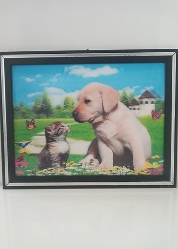 Renkli Kedi ve Köpek Temalı Dekoratif Tablo üç boyutlu - Görsel 4