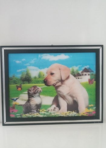 Renkli Kedi ve Köpek Temalı Dekoratif Tablo üç boyutlu - Görsel 2