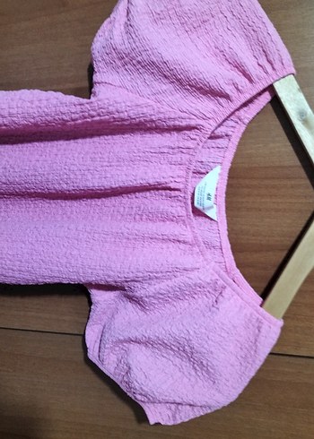 Pembe Kısa Kollu Kadın Keten Bluz - Görsel 2