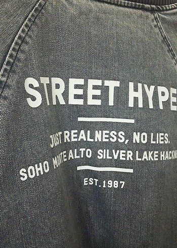 38 Beden Gri Baskılı Kadın Denim Ceket