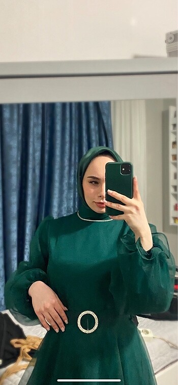 Yeşil tül abiye ŞAL HEDİYE