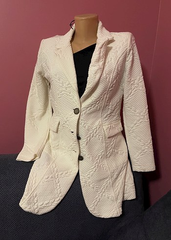 Düğmeli Beyaz Kadın Blazer Ceket