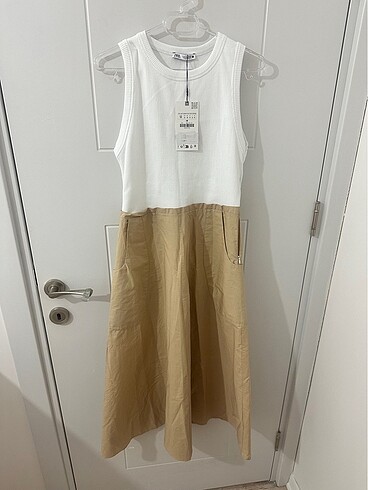 Zara Cepli kontrast midi elbise