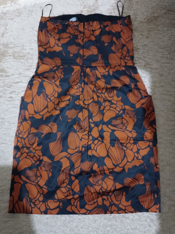 Desenli, straplez mini elbise - Görsel 3