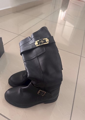 Tokalı Siyah Deri Dizüstü Bot - Görsel 2