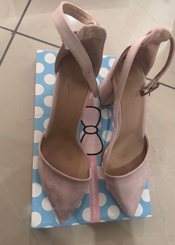 Pembe Süet Tokalı Kadın Topuklu Ayakkabı - Görsel 2