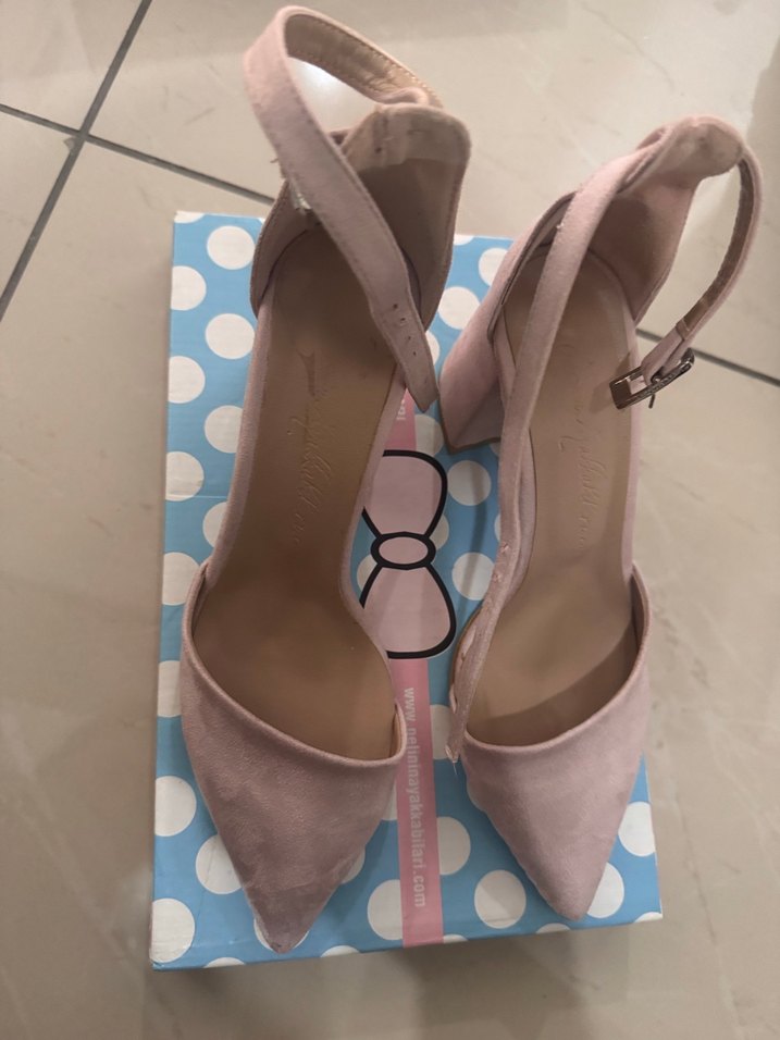 Pembe Süet Tokalı Kadın Topuklu Ayakkabı - Görsel 2