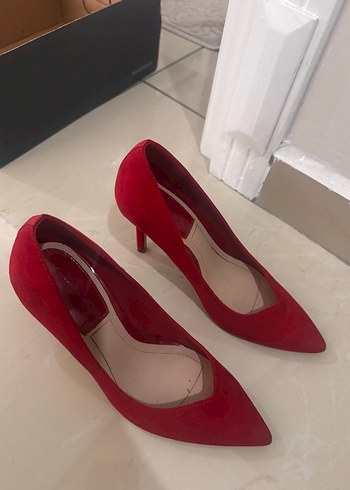 Kırmızı Süet Stiletto Kadın Ayakkabı - Görsel 4