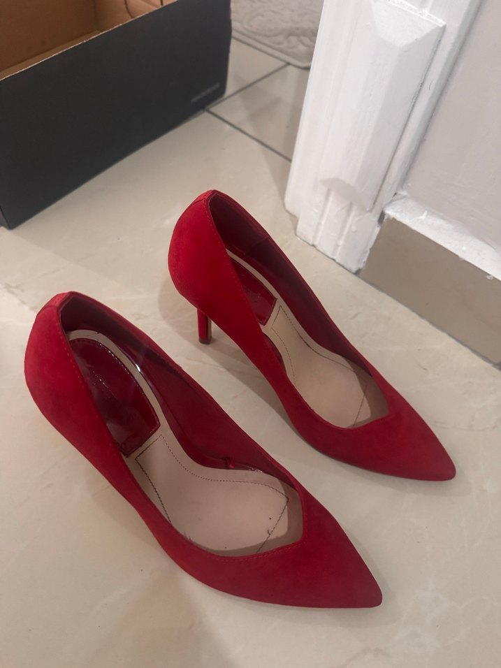 Kırmızı Süet Stiletto Kadın Ayakkabı - Görsel 4