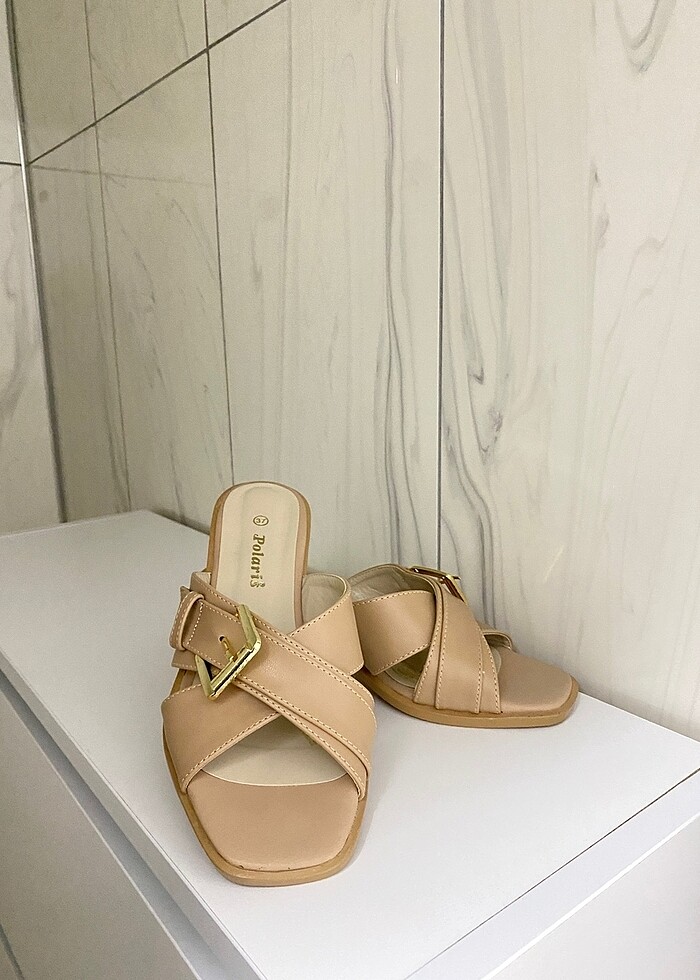 Bej topuklu terlik - Görsel 2