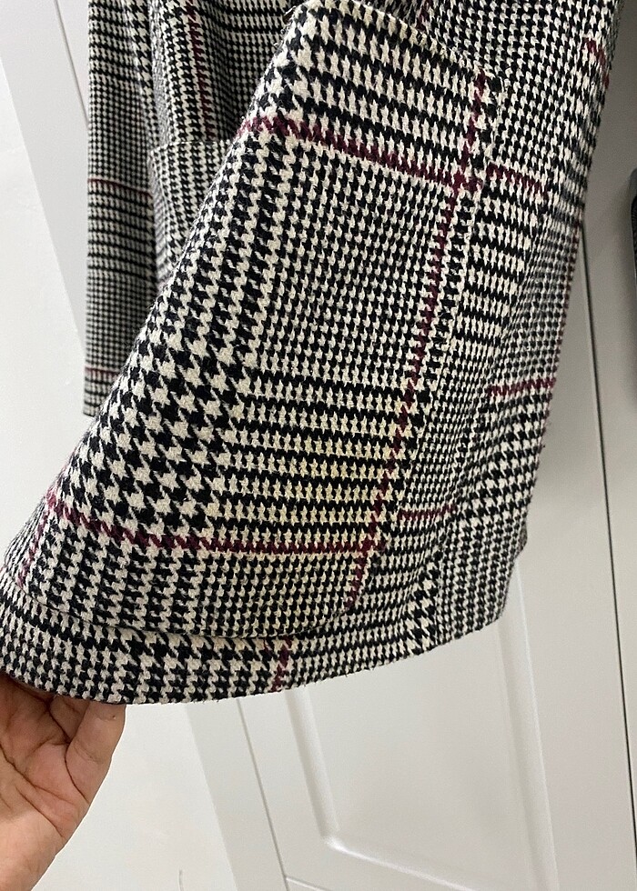 Ekose desenli kaşe ceket - Görsel 3