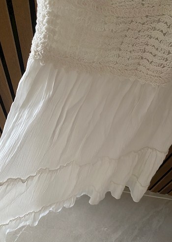 m Beden beyaz Renk Dantel Detaylı Beyaz Mini Bohem Elbise
