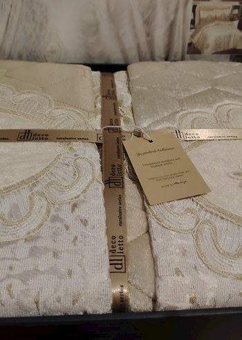 Nakışlı, güpürlü Kadife Yatak Örtüsü / Pike Takımı - Görsel 4