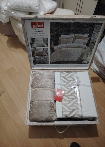 BRİLLANT Bej Nakışlı Parlak NEVRESİM / YATAK ÖRTÜSÜ Takımı. - Görsel 5