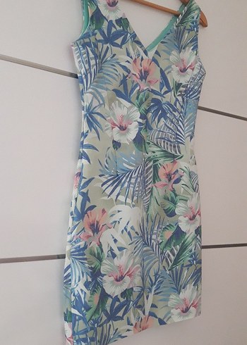 Çiçek Desenli V Yaka Midi Kalem Elbise - Görsel 3