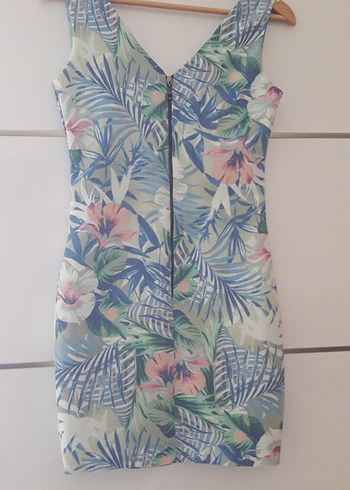 Çiçek Desenli V Yaka Midi Kalem Elbise - Görsel 2