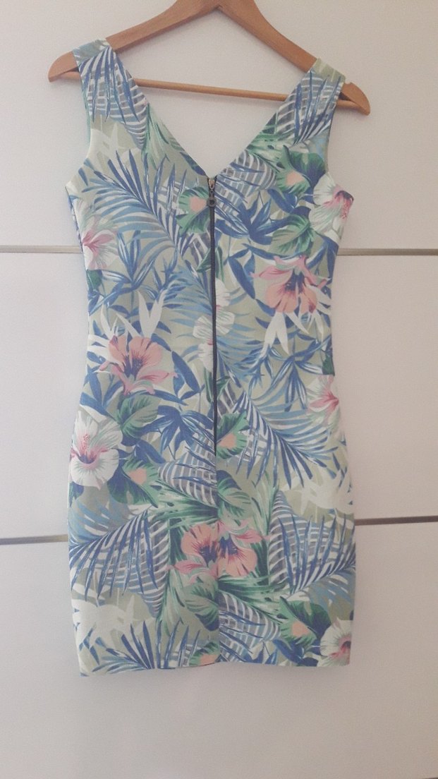 Çiçek Desenli V Yaka Midi Kalem Elbise - Görsel 2