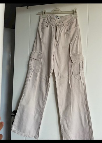 Bej Renkli Kadın Bol Kesim Kot Pantolon