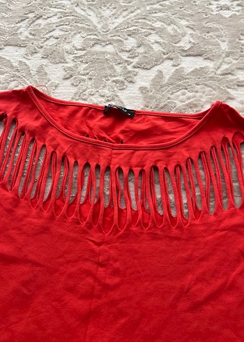 Kısa Kollu Kırmızı Bohem Bluz - Görsel 2