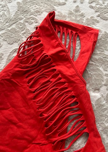 Kısa Kollu Kırmızı Bohem Bluz - Görsel 3