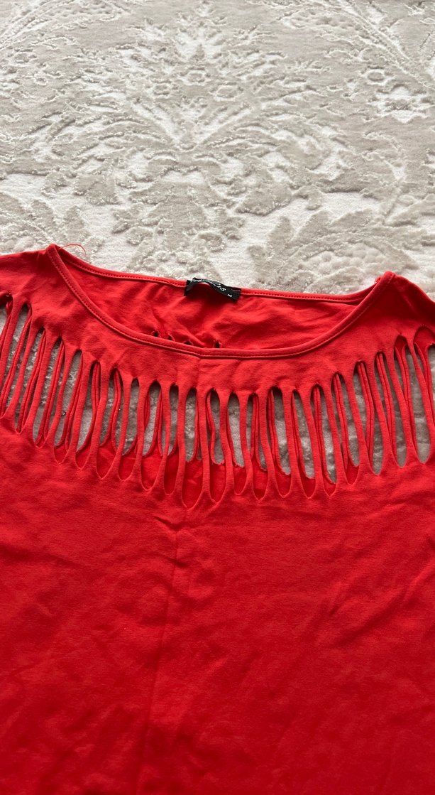 Kısa Kollu Kırmızı Bohem Bluz - Görsel 2