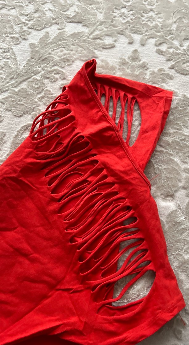 Kısa Kollu Kırmızı Bohem Bluz - Görsel 3