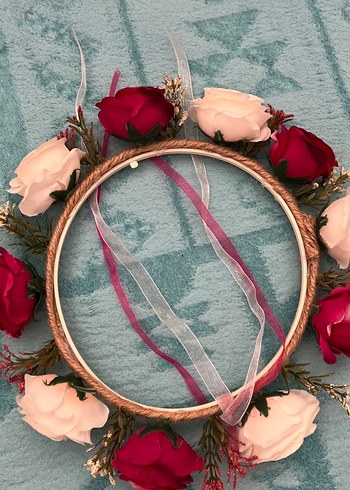 Bordo ve Beyaz Çiçekli Bohem Saç Tacı - Görsel 2