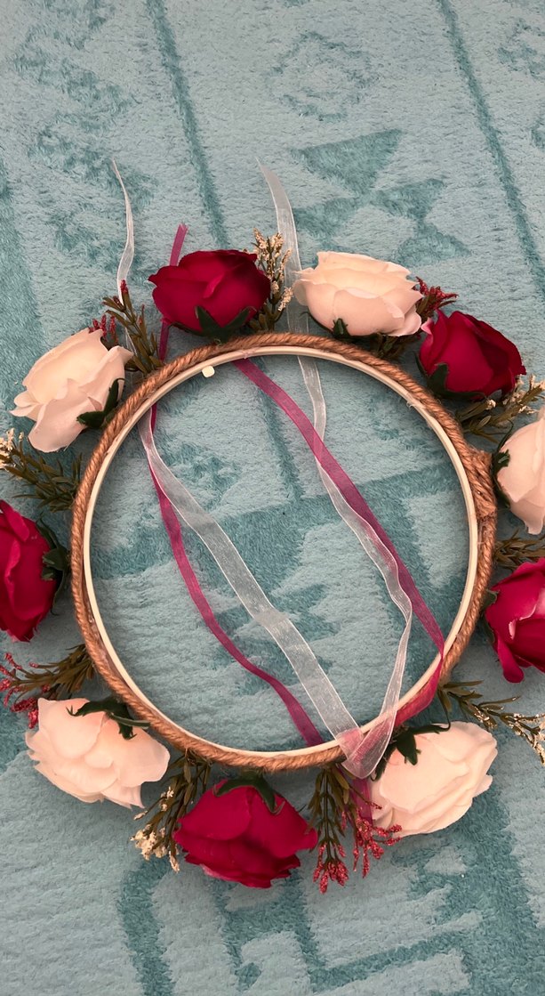 Bordo ve Beyaz Çiçekli Bohem Saç Tacı - Görsel 2