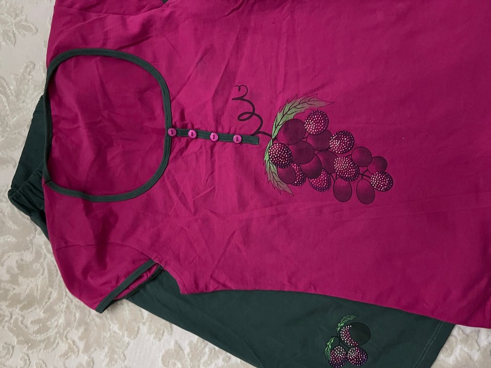 Bordo Desenli Kısa Kollu Kadın Pijama Takımı - Görsel 4