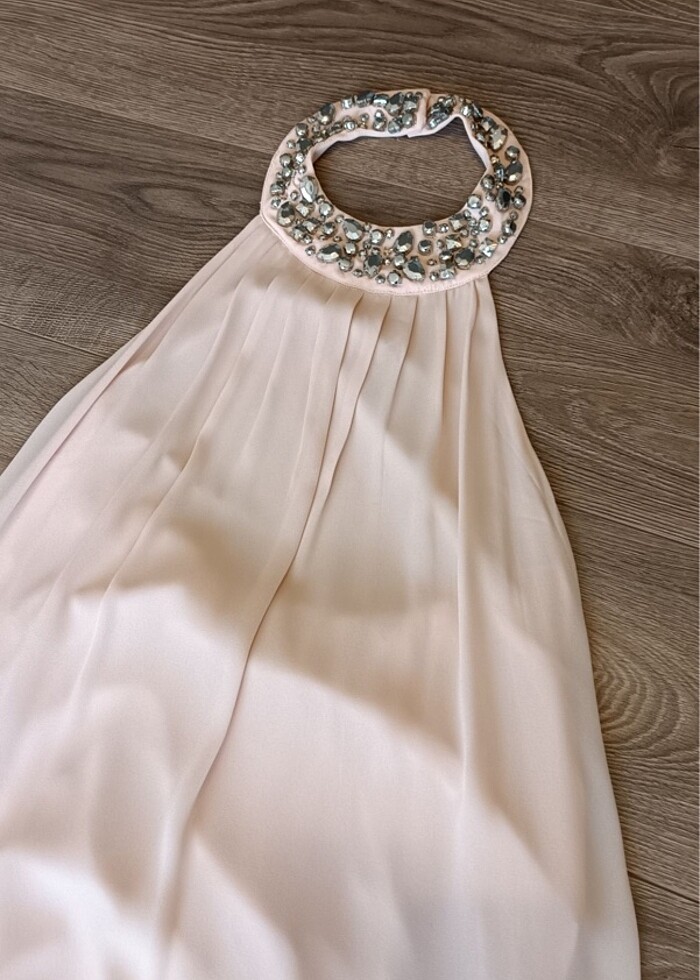 Toz pembe taşlı elbise - Görsel 2