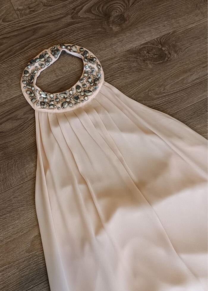 Toz pembe taşlı elbise - Görsel 3