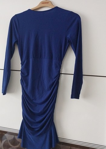 Mavi Uzun Kollu Drapeli abiye elbise - Görsel 5