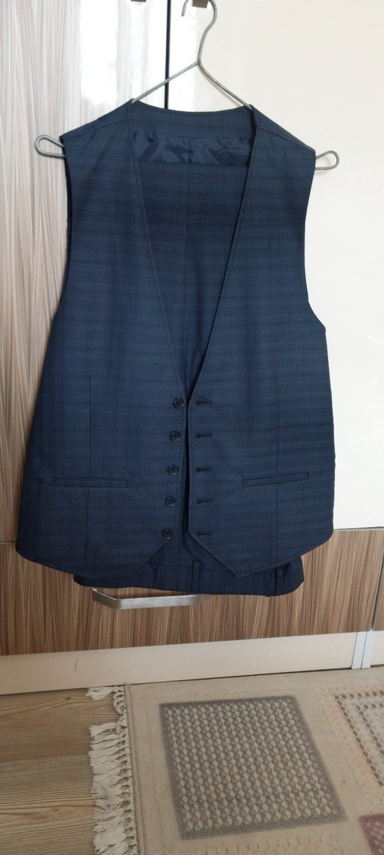 Düğmeli Erkek Klasik Mavi Takım Elbise Ceketi - Görsel 2