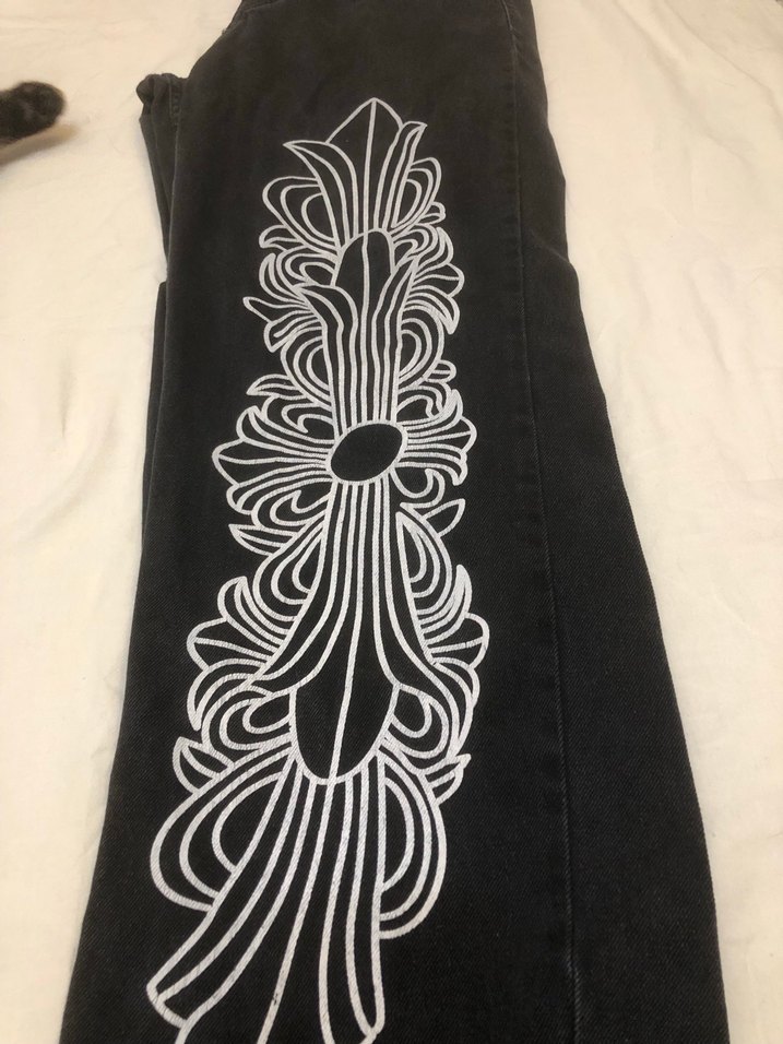 Erkek Siyah Gotik Baskılı Kot Pantolon - Görsel 2