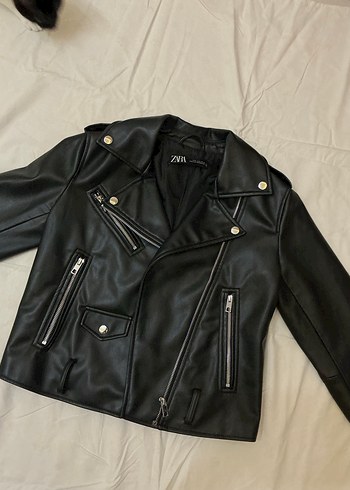 Zara Kadın Siyah Deri Biker Ceket - Görsel 3